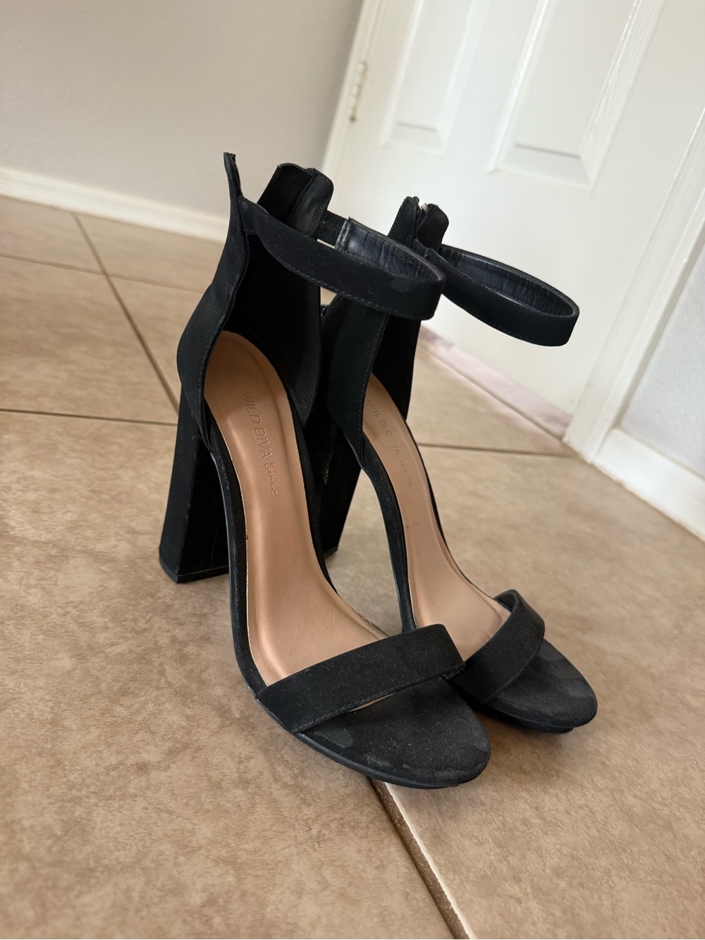 Wild Diva Black Suede Ankle-Strap Block Heels